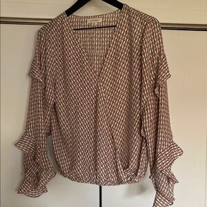 Max Studio Brown Flutter Sleeve Ruffled Blouse